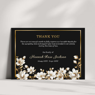 Cartão De Agradecimento Magnólia Branca Elegante Funeral de Luto Dourado P