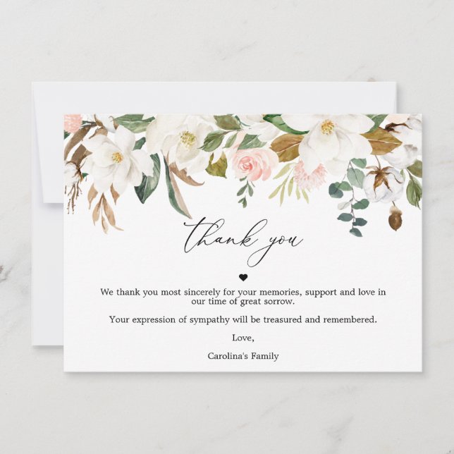 Cartão De Agradecimento Magnolia Cotton Celebração Da Vida (Frente)