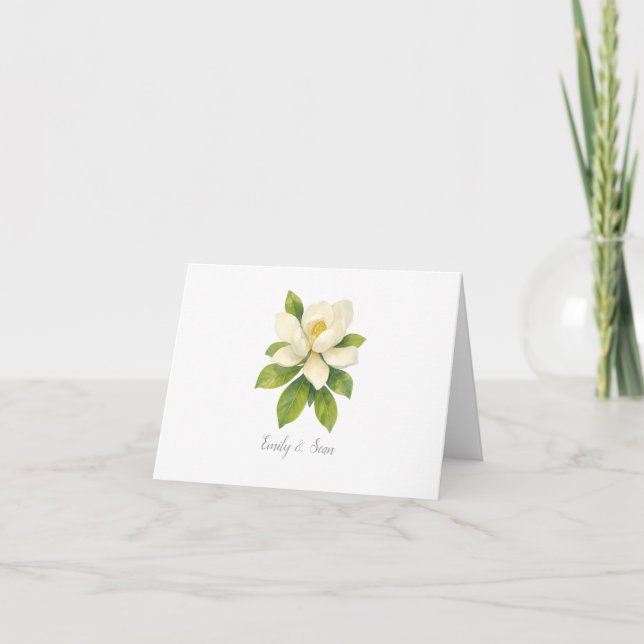 Cartão De Agradecimento Magnolia Flower Custom Wedding Monogram  (Frente)