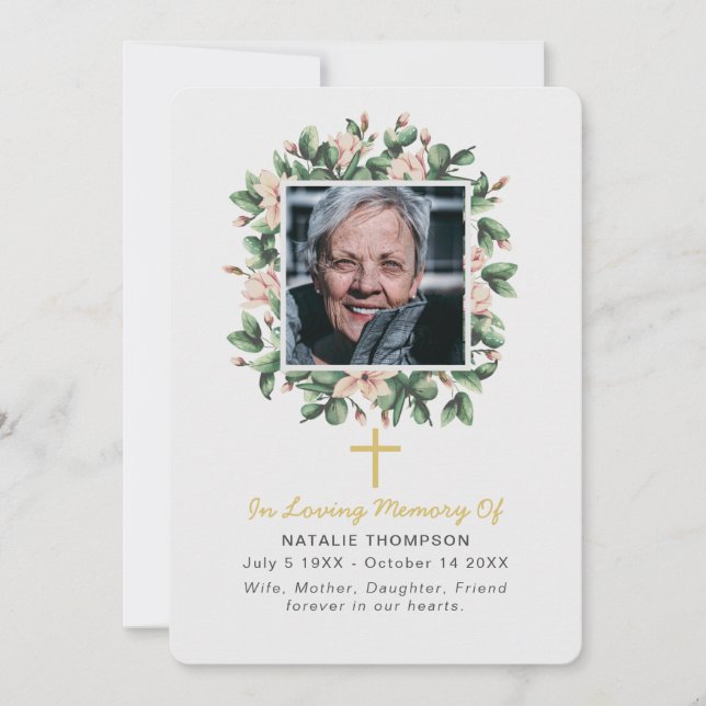 Cartão De Agradecimento Magnolia Simpatia Floral Foto Funeral (Frente)