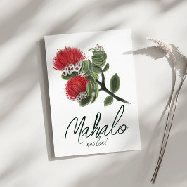 Cartão De Agradecimento Mahalo Flor de Lehua Vermelha Havaiana Aquarela