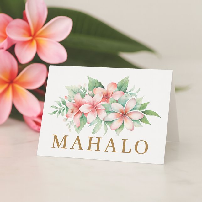 Cartão De Agradecimento Mahalo Floral Rosa Tropical (Tropical Pink Floral Mahalo Thank You Card)