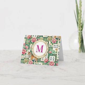 Cartão De Agradecimento Mahjong Chinoiserie Floral Monogram Personalized