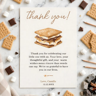 Cartão De Agradecimento Mais Amor Toasted Cream Churrasco de Bebê Neutro