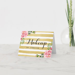 Cartão De Agradecimento Makeup Artist Beauty Salon Floral Douradas Strips