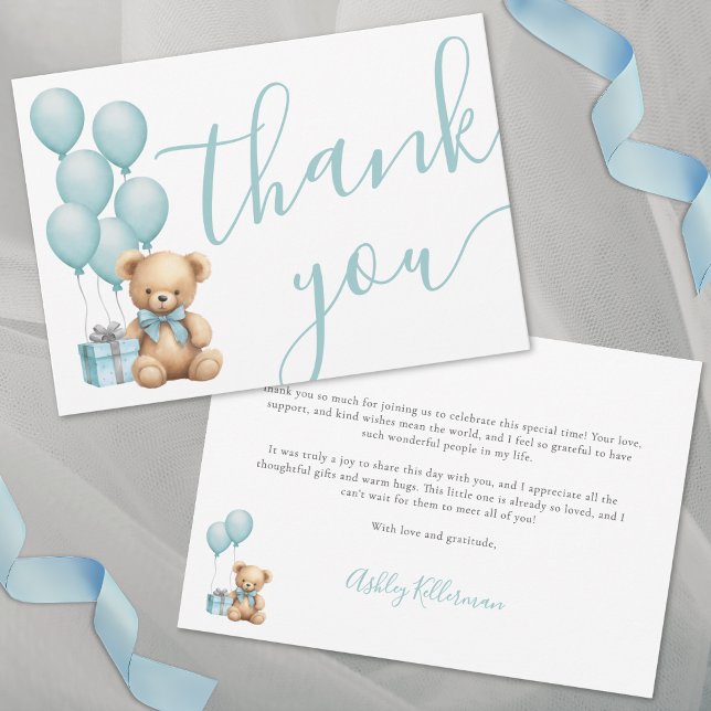 Cartão De Agradecimento Mal Podemos Esperar Blue Boy Chá de Bebê (We Can Bearly Wait Blue Boy Baby Shower Thank You Card )