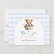 Mal podemos esperar Blue Gingham Bear Baby Shower