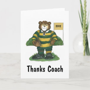 Cartão De Agradecimento Male Rugby Bear in Green and Gold