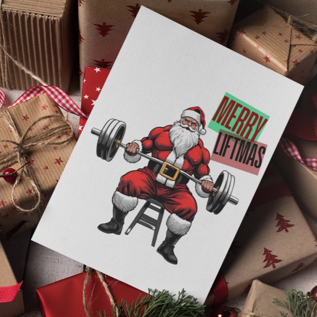 Cartão De Agradecimento Malhação engraçada Papais noeis de Natal de Natal  (Merry Liftmas! Christmas Fitness Greeting Card)