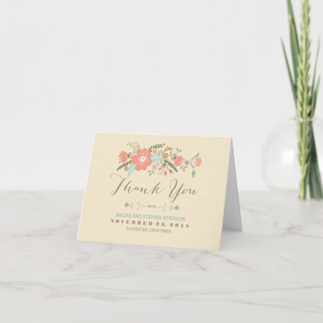 Cartão de agradecimento manuscrito com flores bem  (Frente)