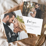 Cartão De Agradecimento Manuscrito De Casamento Obrigado 2 Fotos<br><div class="desc">Manuscrito de casamento Obrigado Cartões que têm uma foto na frente e atrás. As cartas Fall,  Autumn,  Primavera Summer,  Winter Obrigado contêm uma moderna tipografia cursiva escrita branca e preto,  que é elegante,  simples e moderna para usar depois de você comemorar o dia de casamento simples e minimalista.</div>