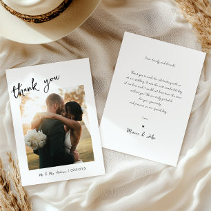 Cartão De Agradecimento Manuscrito Simples e Casamento Fotográfico