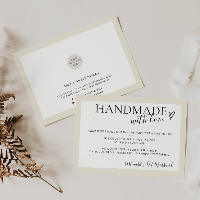 Cartão De Agradecimento MANUTENÇÃO COM AMOR Inserir creme de marfim chico  (Criador carregado)