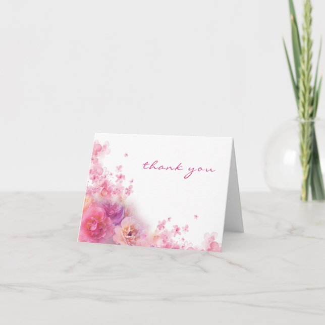 Cartão De Agradecimento Mão de Obrigado Script Aquarela Flores Elegantes (Frente)