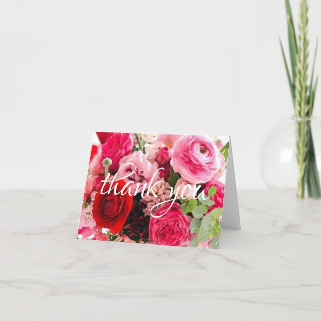 Cartão De Agradecimento Mão de Obrigado Script Rosas Flores Aquarela (Frente)