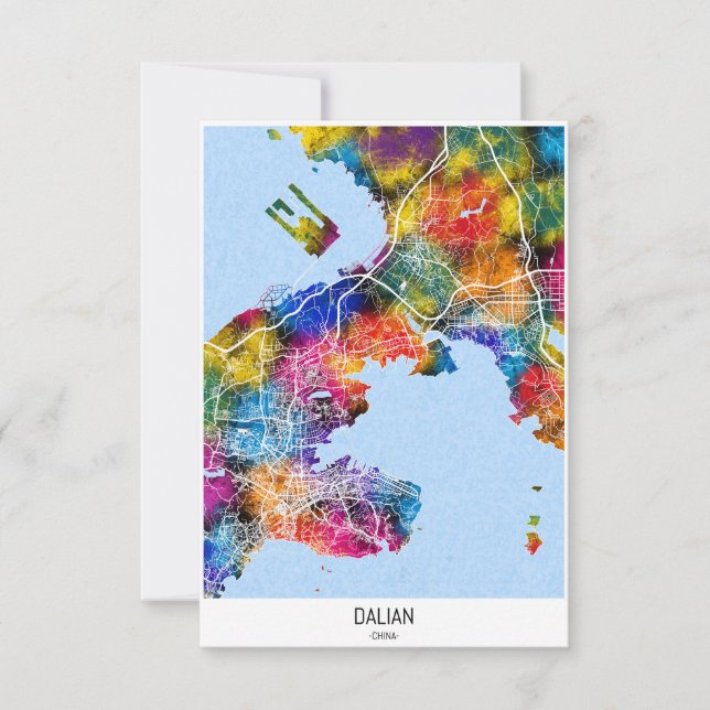 Cartão De Agradecimento Mapa da Cidade da China Dalian (Frente)