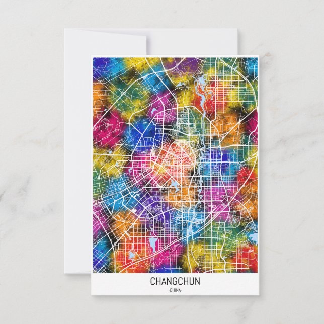 Cartão De Agradecimento Mapa da Cidade da China de Changchun (Frente)