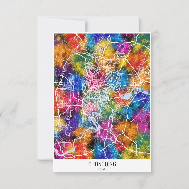 Cartão De Agradecimento Mapa da Cidade da China em Chongqing (Frente)