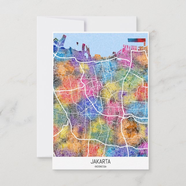 Cartão De Agradecimento Mapa da Cidade da Indonésia em Jacarta (Frente)