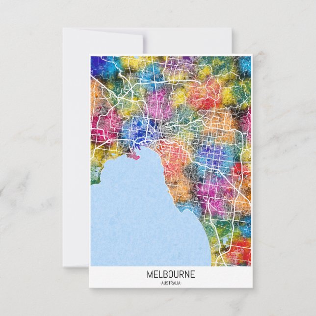 Cartão De Agradecimento Mapa da Cidade de Melbourne, Austrália (Frente)