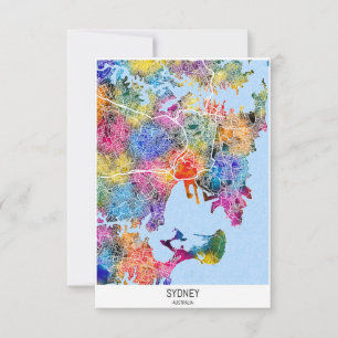 Cartão De Agradecimento Mapa da Cidade de Sydney Austrália