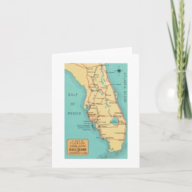 Cartão De Agradecimento Mapa da Ilha Boca Grande Useppa (Frente)