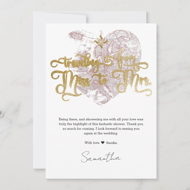 Cartão De Agradecimento Mapa de Chuveiro de Noiva da Senhorita para a Senh (Frente)