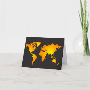 Cartão De Agradecimento Mapa Mundial Radiante em Laranja e Amarelo