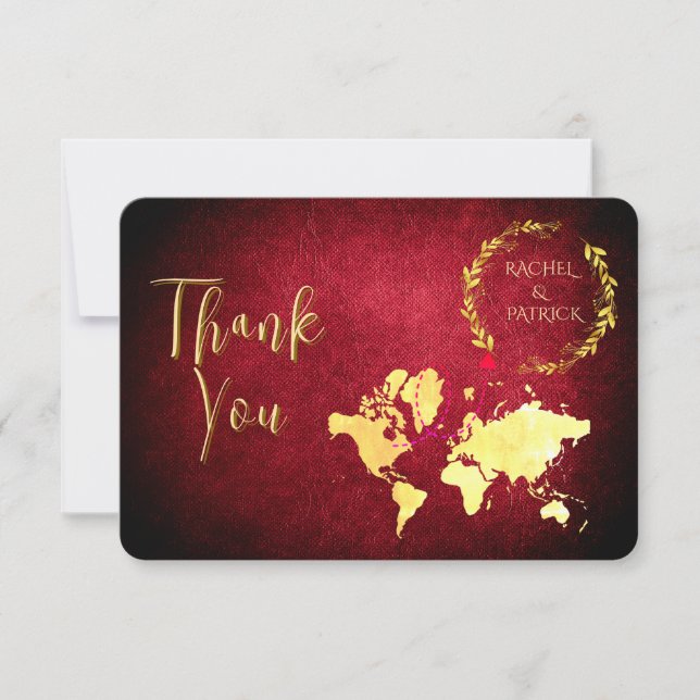 Cartão De Agradecimento Mapa Personalizado da Jornada do Amor Casamento (Frente)