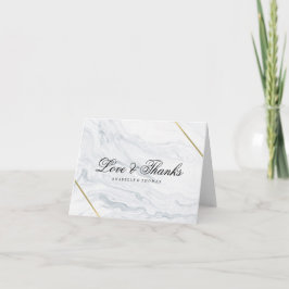 Cartão De Agradecimento Marble e Dourado Casamento Obrigado