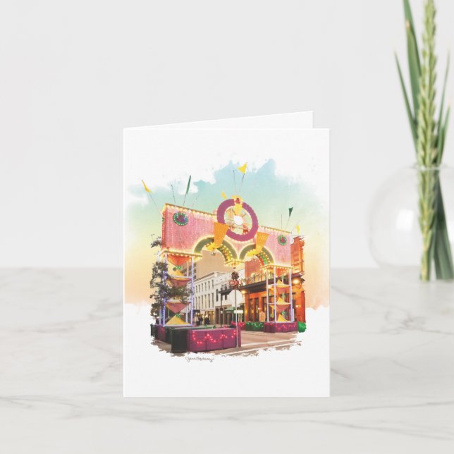 Cartão De Agradecimento Mardi Gras Arch Galveston, aquarela inspirada (Frente)