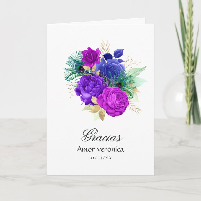 Cartão De Agradecimento Mardi Gras Watercolor Floral Quinceañera (Frente)