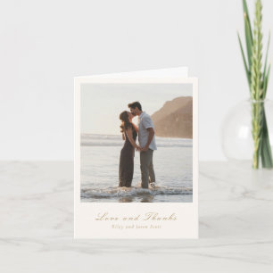 Cartão De Agradecimento Marfim limpo e casamento elegante Dourado