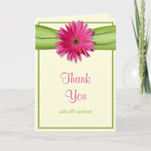 Cartão De Agradecimento Margarida Gerbera Rosa Fita Verde Casamento Agrade
