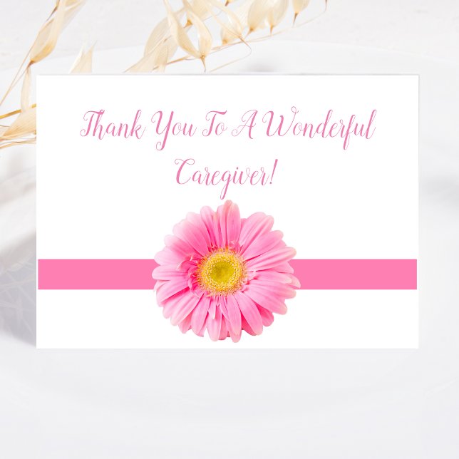 Cartão De Agradecimento Margarida Rosa Elegante Obrigado Cartaz De Cuidado (Elegant pink daisy thanks caregivers for making life brighter and easier.)