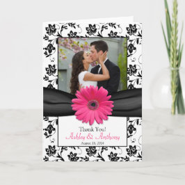 Cartão De Agradecimento Margarida Rosa Preto Branco Floral Casamento Agrad