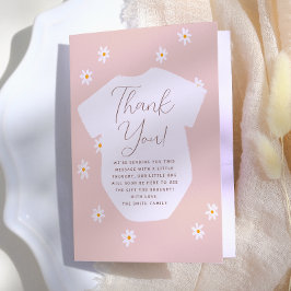 Cartão De Agradecimento Margaridas Boho Rosa Floral Chá de Bebê