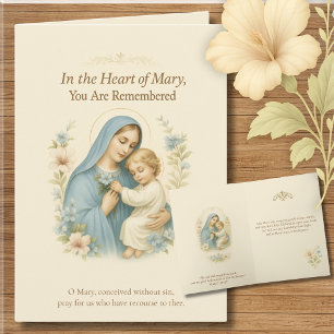 Cartão De Agradecimento Maria e Menino Jesus Flores Azuis e Rosadas