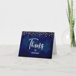 Cartão De Agradecimento Marinha Bat Mitzvah Glitter Prata Folha Moderno Sc