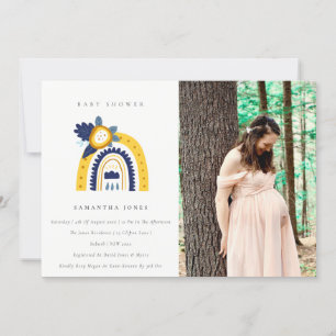 Cartão De Agradecimento Marinho Amarelo Flora Rainbow Photo Chá de fraldas