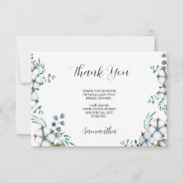 Cartão De Agradecimento Marinho azul Algodão flores eucalipto Chá de panel