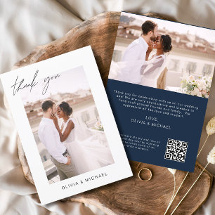 Cartão De Agradecimento Marinho Azul Código QR Casamento Obrigado Foto