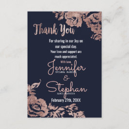 Cartão De Agradecimento Marinho Azul e Rosa Dourado Floral Obrigado