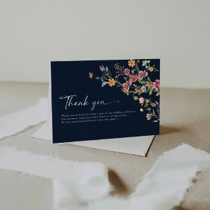 Cartão De Agradecimento Marinho Azul Flores Selvagens Flat De Casamento Ob