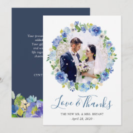 Cartão De Agradecimento Marinho Azul Hydrangea Floral Wreath Foto Muito Ob