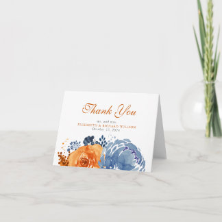 Cartão De Agradecimento Marinho Azul Laranja Queimado Queda Floral Obrigad