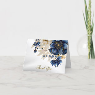 Cartão De Agradecimento Marinho Azul Ouro Branco Prata Floral
