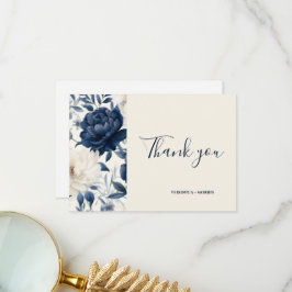 Cartão De Agradecimento marinho azul poeirento casamento floral