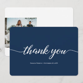 Cartão De Agradecimento Marinho Azul Simples Casamento Minimalista Obrigad