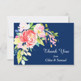 Cartão De Agradecimento Marinho Blue Cattails e Casamento Floral Obrigado
